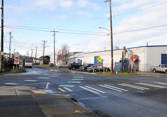 A four-way intersection near the future site of East Ballard vertical shaft at Northwest 45th Street and 11th Avenue Northwest.
