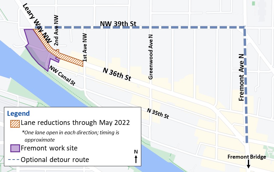 construction map showing lane reductions