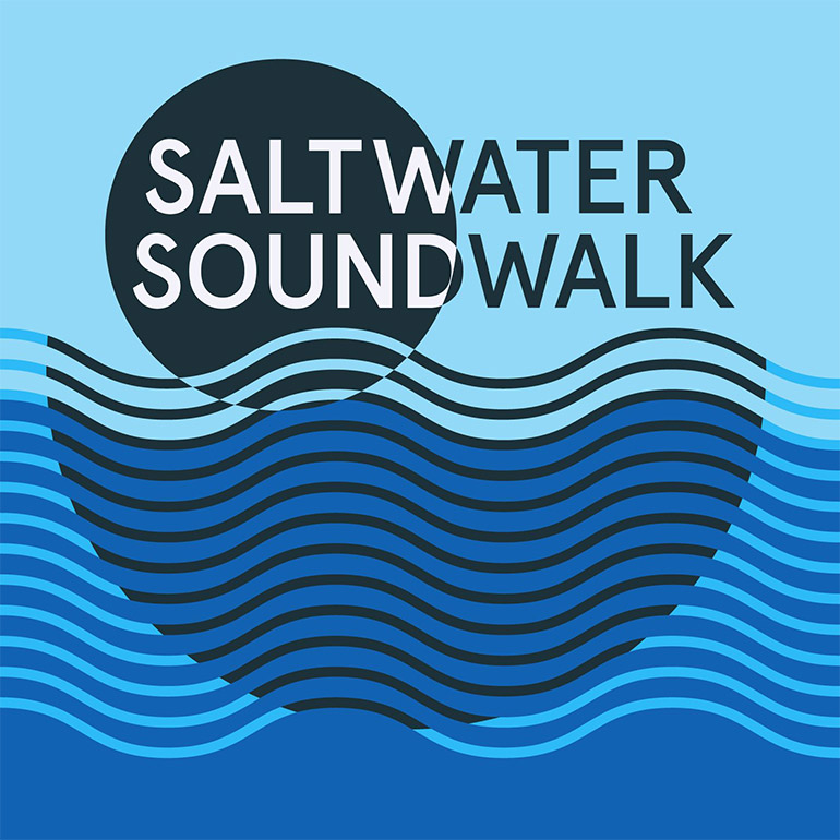logo for saltwater soundwalk showing water and circle wavy graphics